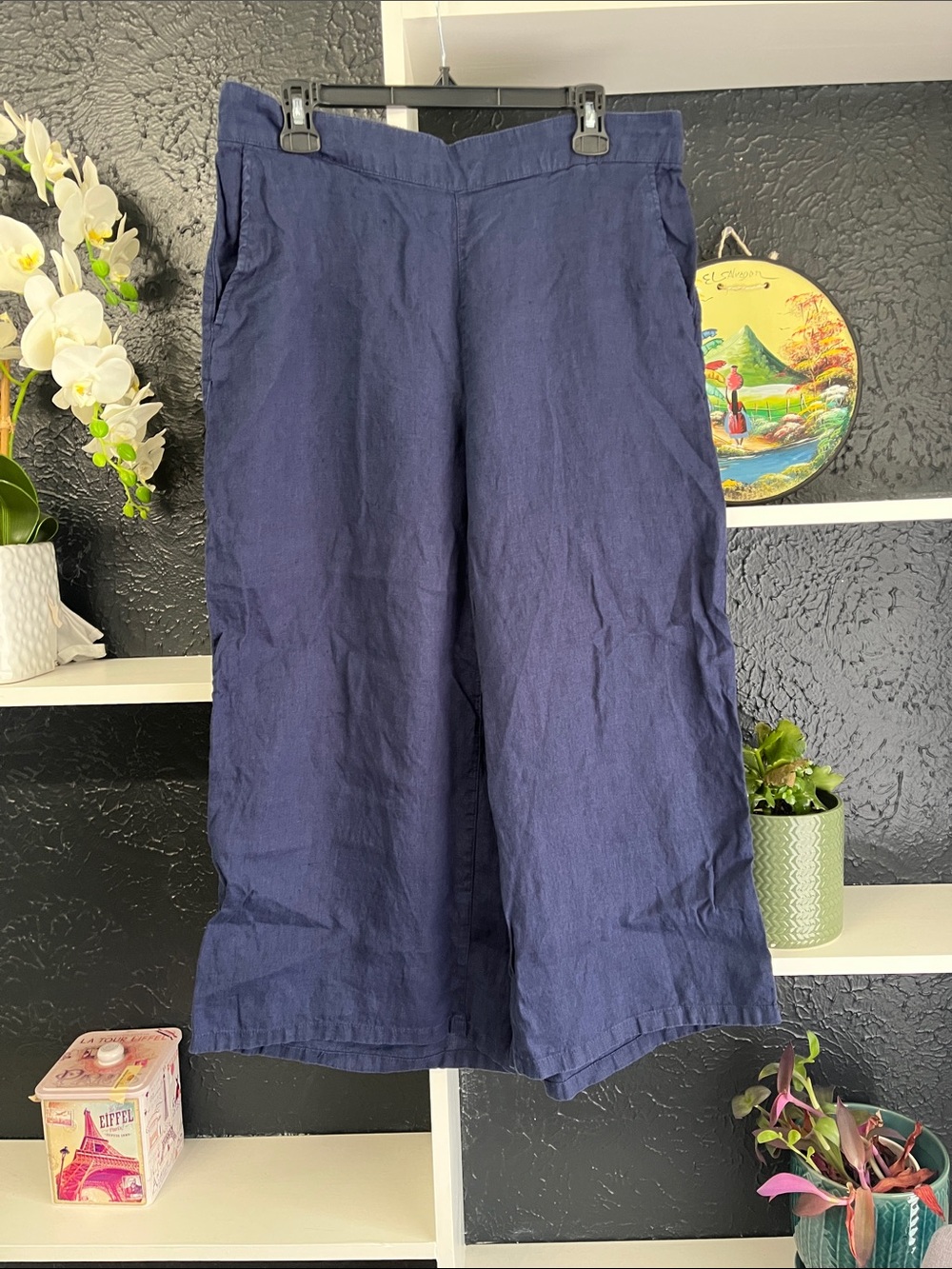 Tahari Navy Cropped Wide-Leg Pants